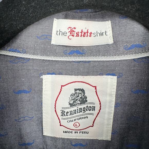 Vintage Kennington LTD Shirt Men Large Gray Mustache Print Novelty Button Estate - Picture 2 of 10